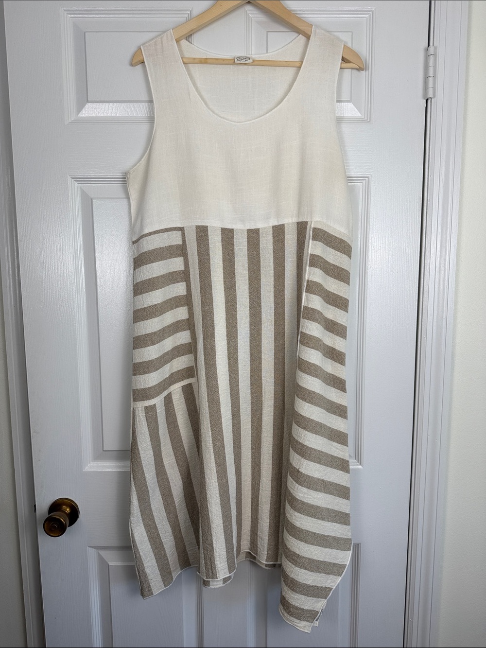 Et Lois USA Lagenlook Cream and Taupe Striped Summer Dress Size Large